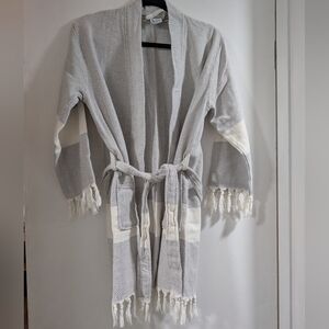 Let’s Talk Towels Cozy Textured Kimono Robe in Gray & Cream